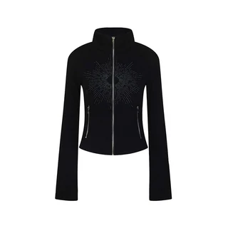 스튜디오 디자인 아메리칸 하이 스트리트 스파이시 걸 지퍼 후드티 여성용 레트로 고딕 스타일 슬리밍 숏, 01 검은색, 02 에스