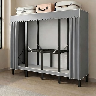 免安裝衣櫃 衣櫃 衣櫥 含布套加粗全鋼架掛衣架 簡易佈衣櫃 防塵衣櫃 臥室衣櫃挂衣架, 長120cm-新灰色+含佈套, 長120cm-新灰色+含佈套