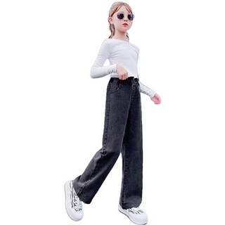 萱寶媽咪baby童裝館 韓版兒童喇叭牛仔褲 女童闊腿牛仔褲 薄款牛仔長褲 童裝