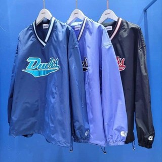 Duck 美式復古足球刺繡寬鬆V領長袖大學T