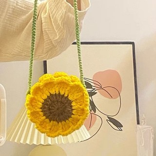 嗨購新手初學解悶手工diy材料包 毛線鉤針小雛菊包嚮日葵零錢包 手工編織包包diy 毛線針織 手作材料包 鉤織毛線, 1個, 向日葵零錢包（材料包）