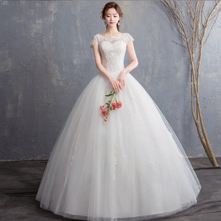 퀸스 WD-418 심플 플라워 레이스 웨딩드레스 A라인 단아한 셀프웨딩