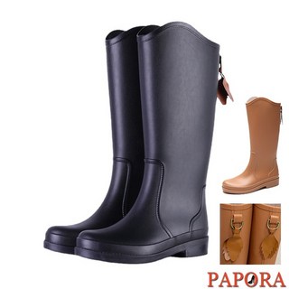PAPORA 時尚裝飾風高筒防水雨靴，長筒雨鞋，大尺碼41