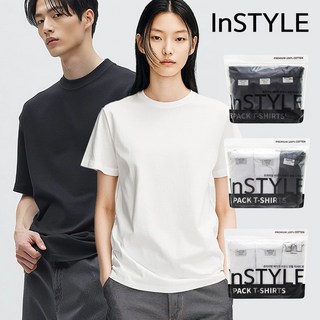 인스타일 남녀공용 유니섹스 베이직 반팔티 3팩 세트 30수 순면100% 데일리 기본티 빅사이즈