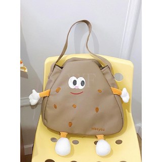 臺灣爆款 可愛曲奇餅乾小書包 女 日系ins醜萌帆布包 小衆卡通斜跨包 少女揹包, 奶黃色