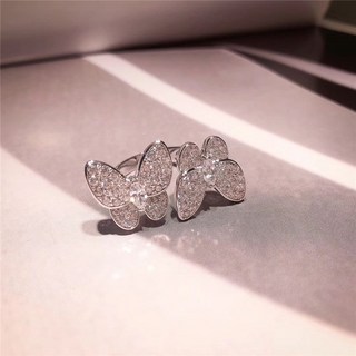 蝴蝶鋯石微鑲戒指 925銀開口可調節戒指