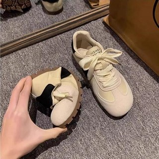 德訓鞋女25春夏新款圓頭復古百搭板鞋軟底繫帶女鞋拼色休閒鞋舒適