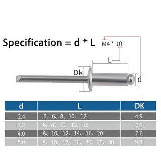 돔헤드 블라인드 리벳 스틸 생크 맨드릴 배기 알루미늄 팝 M2.4, 08 16mm_03 M3.2  (100pcs)