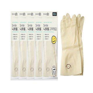 명진 스마일 니트릴 고무장갑 흰색, 화이트, 대(L), 5개