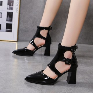 해피유통 여자 여름 가방 샌들 PU 샌들 지퍼 통굽 러버 힐 mgy