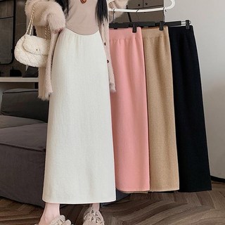 ROYALBELLE 여성 패션 H라인 롱 스커트 기모 두꺼운 니트 하이웨스트 스커트 Z0102118