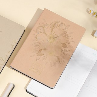 嘉義出貨 2025年效率手冊，一日一頁365天工作記事本，每日計畫筆記本，提升效率必備, 2025年份 棕色,A5, 1個