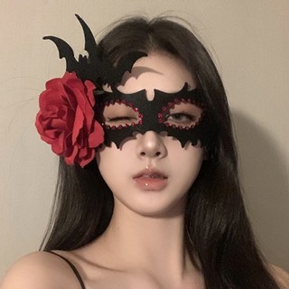 SISI 派對cosplay頭飾半臉狐狸面具眼罩蕾絲皇冠紅玫瑰鬼爪流蘇羽毛性感面罩裝扮道具晚會神秘萬聖節聖, 1個, N-蝙蝠玫瑰花眼罩