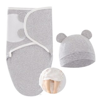 純棉嬰兒包巾 懶人 新生兒 大白菜 防驚嚇 寶寶安撫 拉鍊款 素面灰色 含帽子