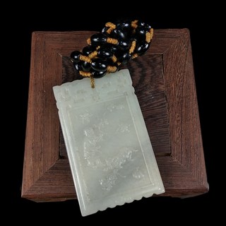 博古珍藏 和闐玉嬰戲圖子岡牌 老坑料溫潤玉牌 精緻玉珮項鍊配飾, 1個