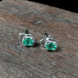 《博古珍藏》925純銀祖母綠寶石耳環，精緻耳釘耳飾，附禮盒包裝，底價回饋