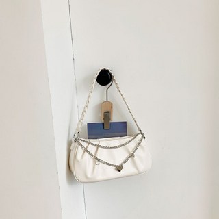 【MoriBag】2023夏季新款雲朵包，褶皺設計，方形手提包，百搭單肩腋下包，時尚女包, 米白色