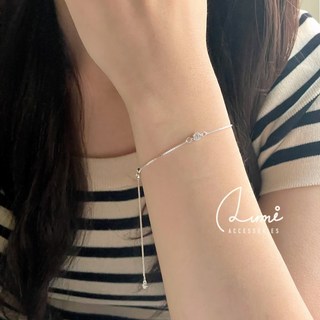 ALUMI 圓鑽流星S925純銀手鍊，抽拉式可調鋯石盒子銀鍊，簡約時尚純銀手環