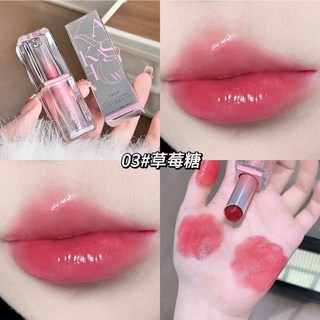 水光口紅 玻璃鏡面口紅 固體唇蜜 潤色口紅 亮面光澤口紅 滋潤保濕顯色唇彩, 03#草莓糖（韓系氛圍感）, 1個