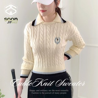 [순이야] S.골프 여성 자수 꽈배기 카라 니트티