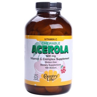 Country Life 西印度櫻桃維生素C無麩質咀嚼錠 500mg, 1罐, 180錠