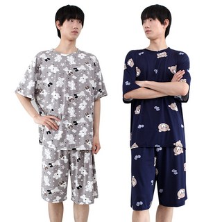 (2세트) 오버핏 쿨 잠옷세트 여성 남성 빅사이즈 냉감 여름 파자마 상하의 세트 1+1