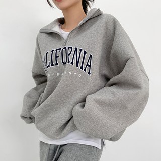 티데일리 남녀공용 샌프란 오버핏 반집업 레터링 기모 맨투맨 (노기모 추가)