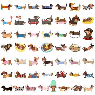 卡通臘腸狗塗鴉貼紙 50張 水杯手機防水裝飾貼紙 創意小狗貼紙, TQ50-1023臘腸狗）, 1個