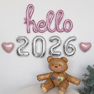 파티몬 연말 파티 풍선 신년 홈 숫자 곰돌이 hello 풍선, 1개, 곰돌이 hello 핑크 + 숫자 실버 + 하트 연핑크
