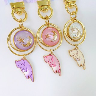 자체제작 레진 투명 자개 달 별 드롭 아기 고양이 키링 버즈 에어팟 핸드폰 열쇠고리 백참, 화이트