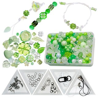 고급 비즈 스쿱 팔찌 스트랩 키링 만들기 키트 공예 재료 세트, 1세트, 럭키클로버 비즈만들기세트