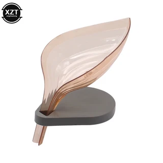 잎모양 욕실 비누 홀더 접시 주방 스폰지 상자 보관 미끄럼 배수 케이스 컨테이너 액세서리, 03 transparent brown