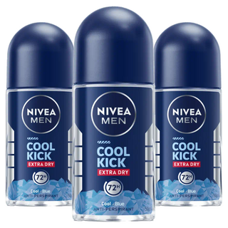니베아 남성용 쿨 킥 엑스트라 드라이 블루 48 잼 롤 온 데오드란트, 3개, 50ml