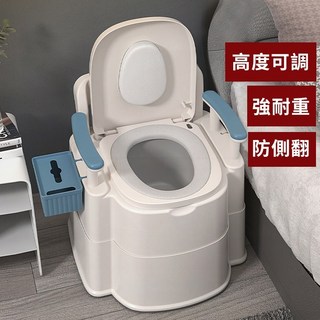 豪華型馬桶椅：台灣出貨，老人孕婦適用，可移動行動坐便椅, 卡其色旗艦款（增高+雙桶+扶手+靠背））, 1個