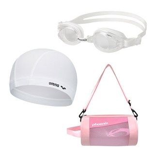 생존수영 키트 아레나 스판 수모+피닉스 아동 수경 PN-509J+피닉스 가방 PSB-300, 1개, 수모 화이트