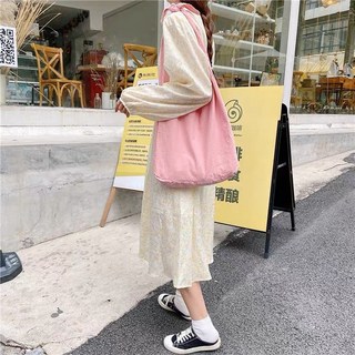 素色小清新棉布袋 簡約帆布單肩包 大容量托特包 手提購物袋 學生書包 百搭肩揹包 手提包