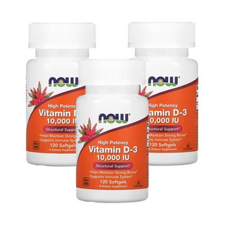 나우푸드 고효능 비타민 D-3 10 000 IU 120 소프트젤, 120정, 3개