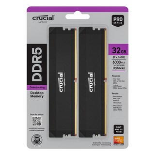 마이크론 Crucial DDR5-6000 CL36 PRO Overclocking 패키지 아스크텍 (32GB(16Gx2)), 블랙