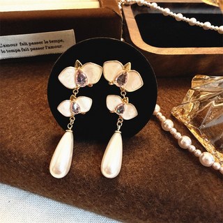 復古蝴蝶長款水滴珍珠耳環女2026新款溫柔氣質絕美花仙子滴釉耳飾