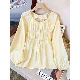 高級感遮肉長袖收腰上衣 胖MM大碼顯瘦上衣, 杏色【歐貨/大牌/高端/歐洲站/時尚洋氣,4XL 建議172-190斤, 杏色【歐貨/大牌/高端/歐洲站/時尚洋氣