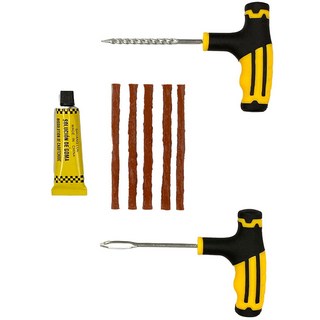 타이어 펑크 3종 수리키트 지렁이 끈끈이 송곳 바늘 빵구 자동차 오토바이 컬러그립 1세트, 일반