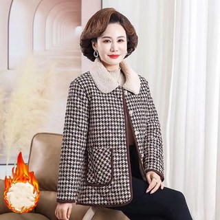 ROYALBELLE 여성 우아한 하운드투스 숏 코트 퍼 카라 기모 도톰 따뜻한 엄마 솜 잠바 V111040