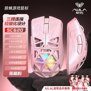 狼蛛SC620三模鏤空遊戲電競鼠標, 1個, SC620【櫻花粉-等高線】12000DPI/RGB燈