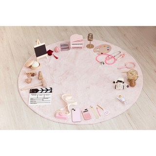 GoGraphy 女寶粉色抓周道具套組 寶寶周歲生日派對 木質抓周儀式用品 25件組附地毯, 1個, 夢幻粉-抓周道具25件B組贈針筒＋粉地毯
