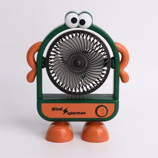 一木優選の大眼怪獸卡通風扇角度可調節桌麵風扇學習辦公臺式風扇usb風扇, 一檔風速-大眼怪獸綠色