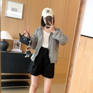 原紗防曬衣！防潑水UPF75 戶外輕薄外套夏寬鬆休閒上衣女, 青石灰,L