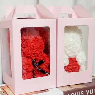 [선물케이스+LED조명 세트] 장미곰돌이 로즈베어 곰돌이 이벤트꽃 러블리 장미꽃인형 프로포즈 발렌타인데이 화이트데이 특별한날 결혼 입학식 졸업식 기념일 크리스마스 선물, 하트베어-화이트+레드[선물케이스+LED조명 세트], 1개