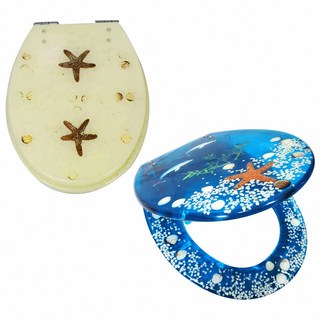 蝴蝶衛浴 二款式海洋之心珊瑚海星自動緩降靜音馬桶蓋，浴室裝飾，簡便安裝, 海洋之心(藍), 1個