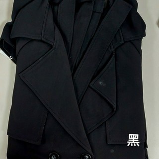 Fee現貨 拼接大翻領袖口雙排釦風衣外套 附腰帶 英倫風綁帶長版大衣