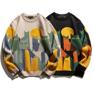 秋冬新款國潮圓領毛衣 男士潮流長袖針織打底衫 毛線上衣外套